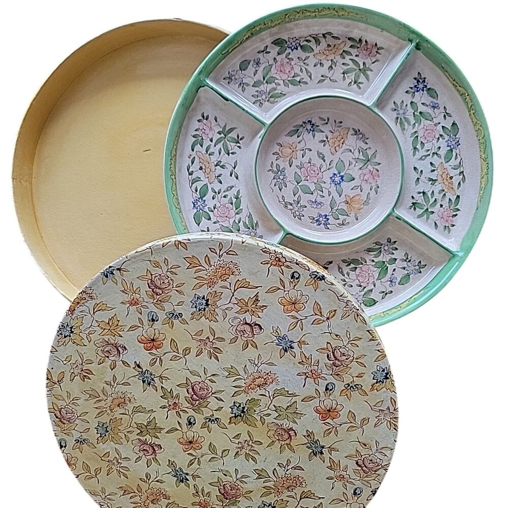 Japanese Chintz Divided Plate Hors d'oeuvres Platter Antique Cottage Chic BOXED